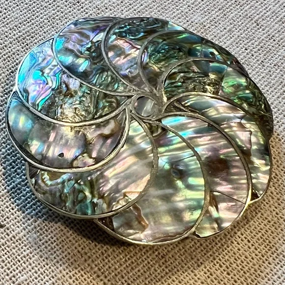 Vintage Mexico Silver Abalone Shell Brooch and Pendant C Clasp - Picture 6 of 10